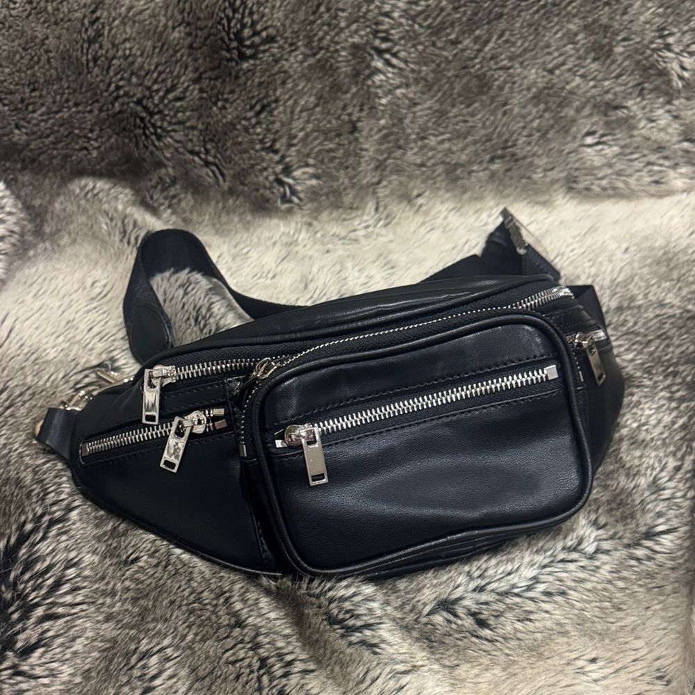 Sleek Black Leather Belt Bag